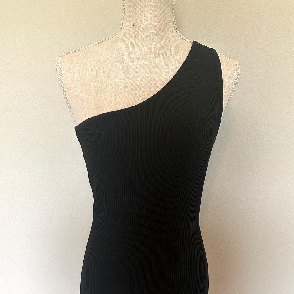 One Shoulder Black Midi Dress